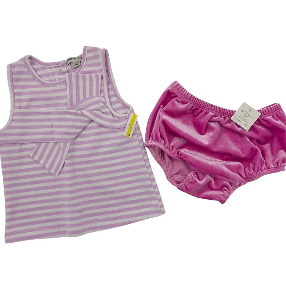 Habitual Girls Pink Striped Dress and Velvet Bloomer Shorts 24 Months - Picture 10 of 10